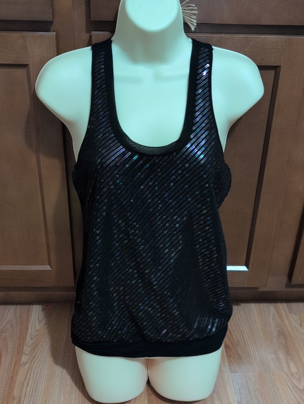 Express Black Sequin Racerback Tank Top